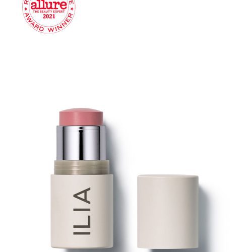 TenderlyILIA multi-stick in a sleek beige tube with a soft pink tip, paired with the Allure 2021 Readers' Choice Award badge.